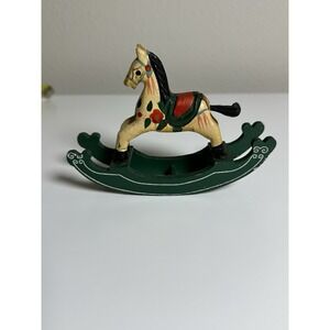 Vintage Hand Carved and Hand Painted Wooden Rocking Horse, Christmas Horse Decor